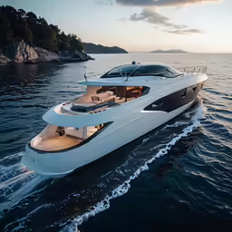 a white motor boat floating in the ocean