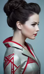 a woman with a hairdoe wearing an outfit