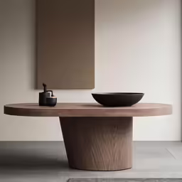 this round table has a bowl on it