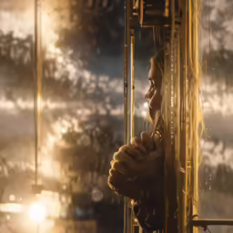 the man is in front of the giant clock
