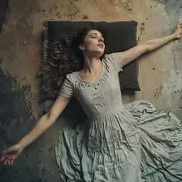 a young woman is laying on the floor and stretching out