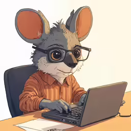 a rat wearing glasses and sitting at a desk