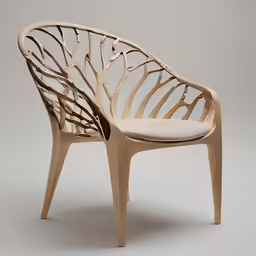 a wood chair with a cream seat and cushion
