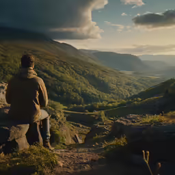 a person looking over a mountain range