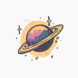 an artistic illustration of saturn with mountains and stars