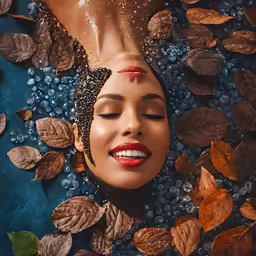woman lying in water with water droplets around her