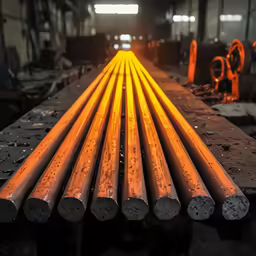steel pipes are being processed in a factory