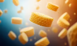 a few pieces of corn falling from a wall