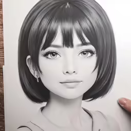 someone is holding a pencil drawing of their face