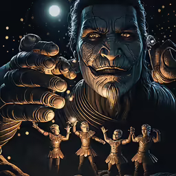 two characters in the darkness holding up their hands