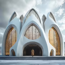 a modern architectural building in the snow
