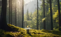 the light bulb is placed on the moss covered ground