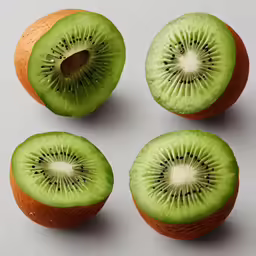 four slices of kiwi sit on the surface