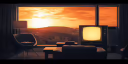 an image of a sunset from a tv set