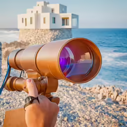 a person using an telescope on the beach near the water