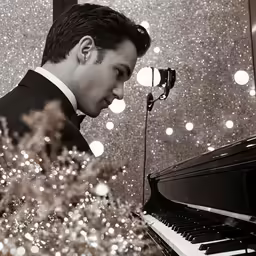 the man is playing the piano in the room