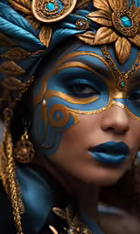 a beautiful lady with blue makeup and blue eyeshade