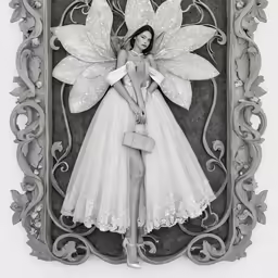 a woman in a gown with wings on the wings