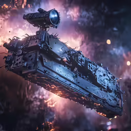 an illustration of an old battleship ship floating in space