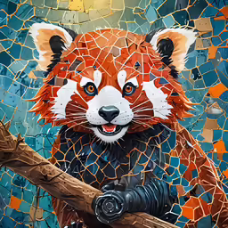the red panda is painted on a mosaic wall