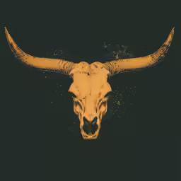 a brown animal skull is shown with yellow paint