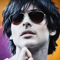 man in sunglasses, black hair and white shirt