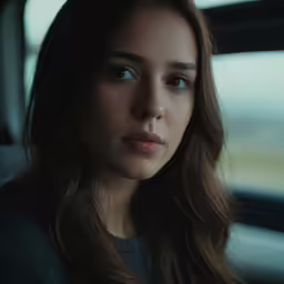 a young woman in a car with her eyes shut
