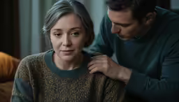 a man and woman comb each other while another holds his neck