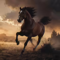 a digital painting of a horse galloping in the field