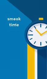 a clock in front of a background with words smeek time