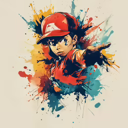 the image shows the baseball player with colorful paint splatters