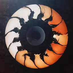 an orange and white object with multiple small black details