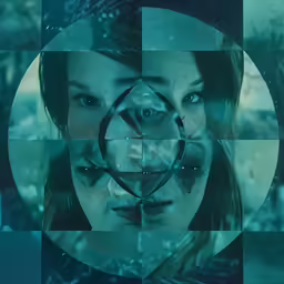 a woman is looking into her mirror in front of the camera