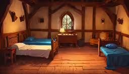 a large bedroom decorated with wooden flooring and white walls,an old fashioned bedroom in someones home