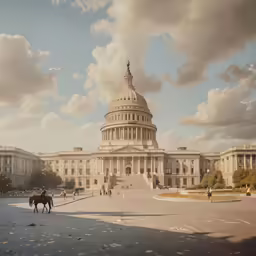 some horses in front of the capitol building