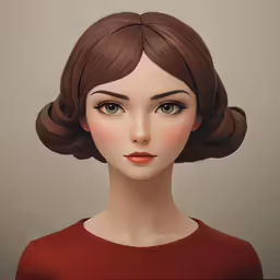 a female head wearing brown dress and a high bun with an eyeliner