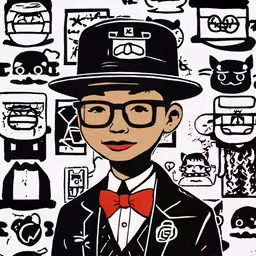 a man in a top hat and glasses wearing glasses,a person with glasses and a hat, wearing a bow tie