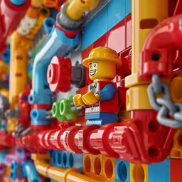 this image is made out of legoland figures,there is a lego toy in the center of a wall of legos