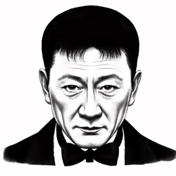 a portrait of an asian man in a tuxedo