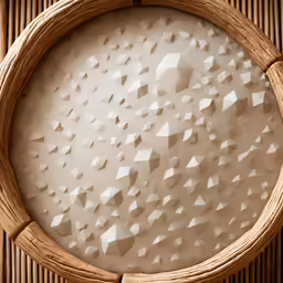 a close up of a circular wooden frame with abstract shapes