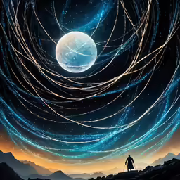 the man looking at the moon in a night sky