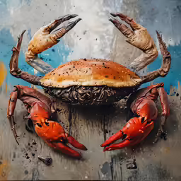 an crab is covered in the paint of its claws