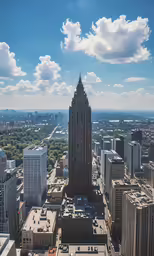 a tall tower with a sky background is situated in the city