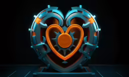 the heart shaped object on display in front of a black background