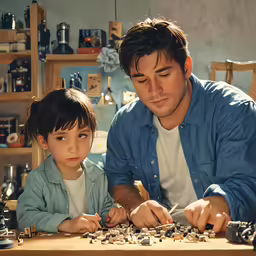 a man and young girl are playing with pieces