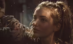 a woman looking over her shoulder in the rain