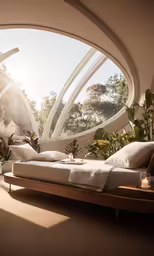 an arched bed sitting under the sunlight