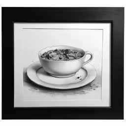 a bowl of cereal on a saucer is next to a plate