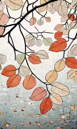 some leaves are laying on the ground and the water is visible