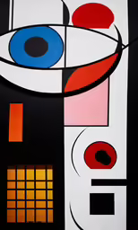 an abstract painting with squares, circles and dots